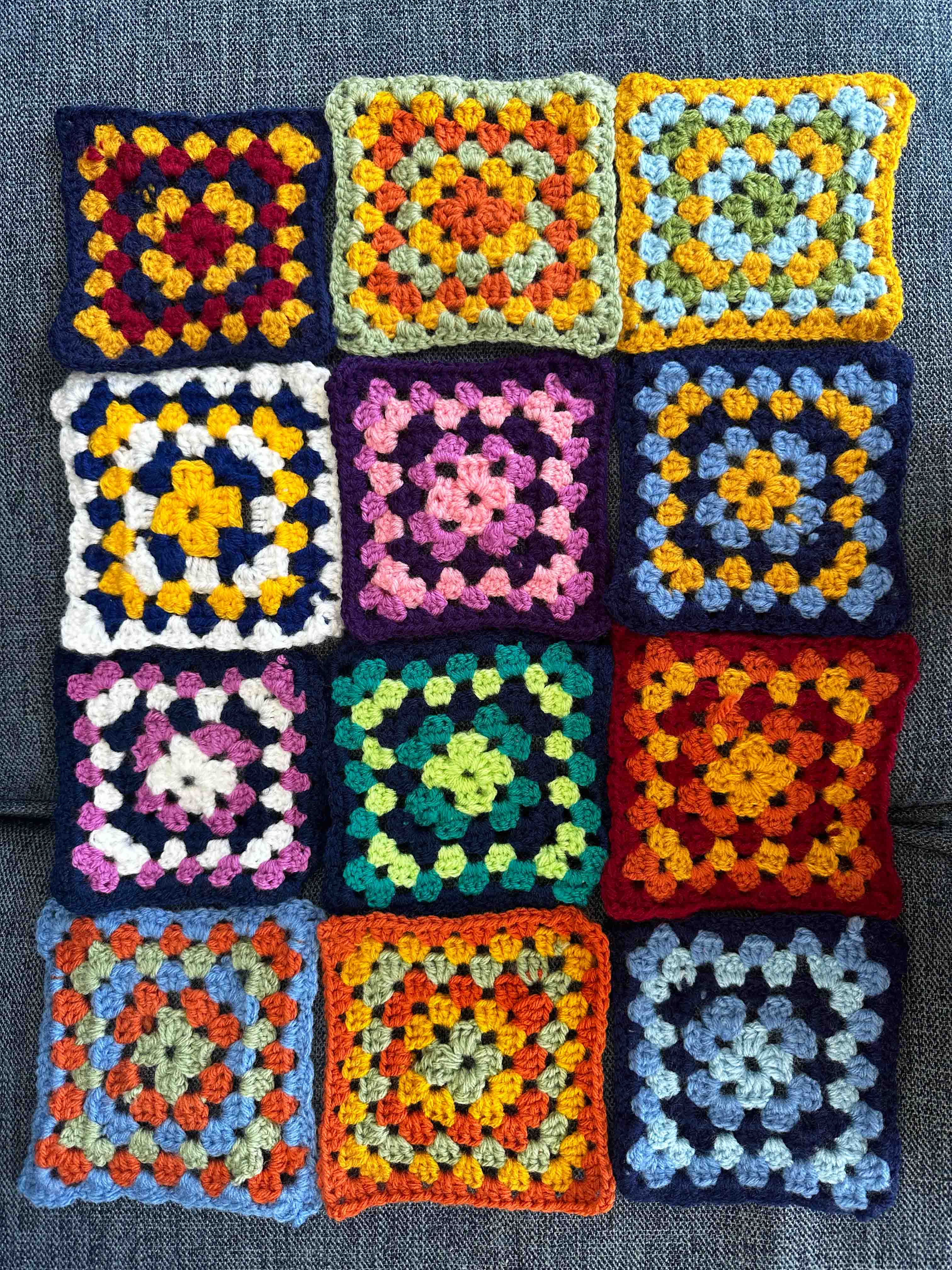Assortment of colorful granny squares